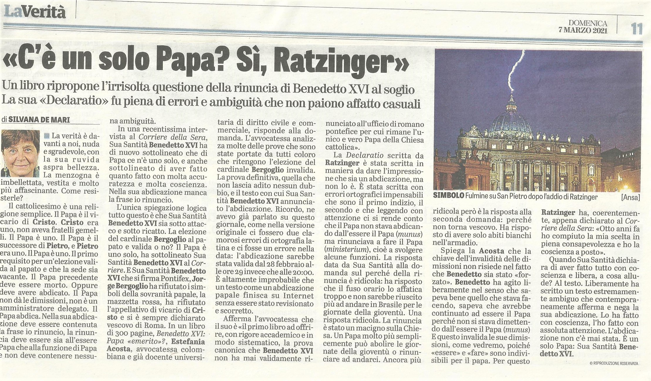 De Mari: There is only one Pope? Yes, Ratzinger!