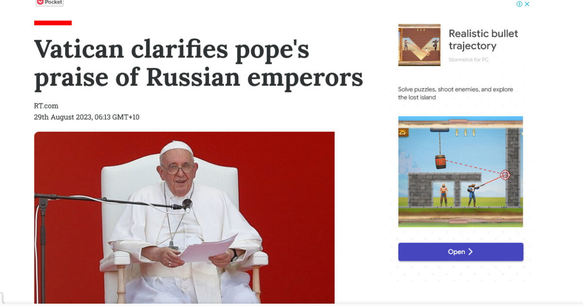 Pope Francis shows his Jesuit colors in praising “Great Russia”, which ...