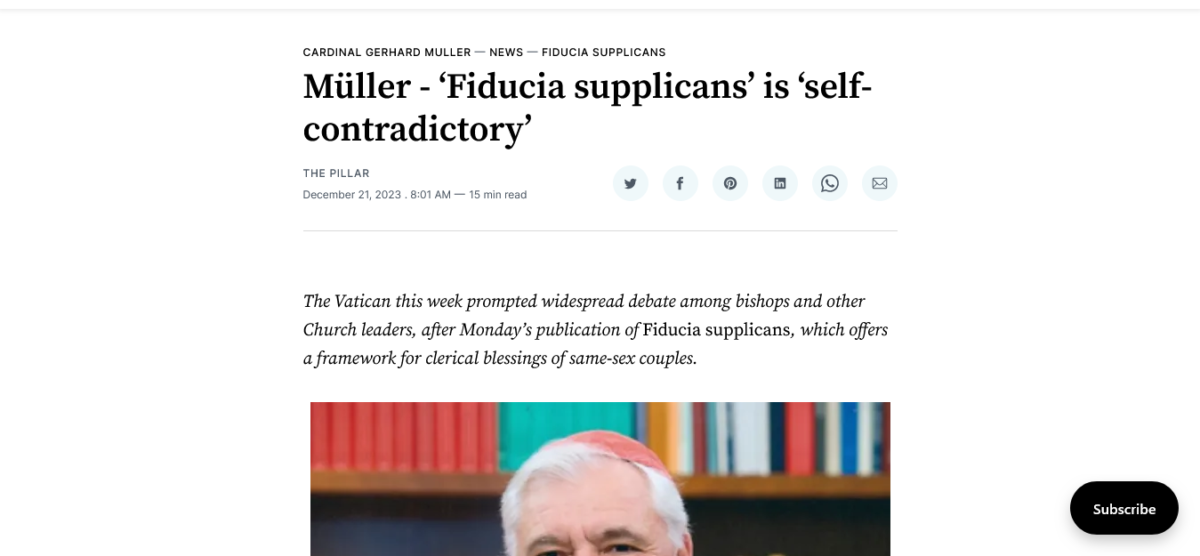 Cardinal Mueller: Fiducia Supplicans Will Cause Priests To Commit ...